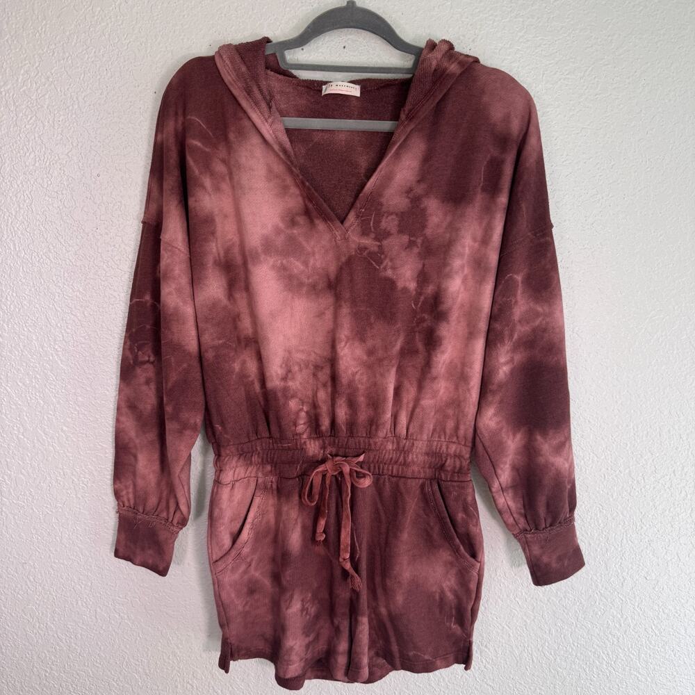 Free People Movement Romper Womens Small Tie Dye Hooded Jumpsuit Terry Cloth S